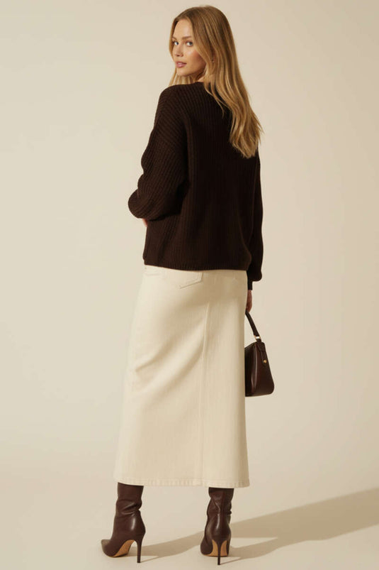 كارديجان محبوك بجيوب وأزرار، بني