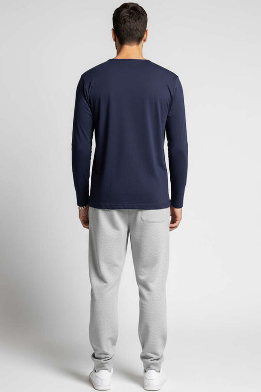 Button Detail Men's Sweatshirt Navy Blue