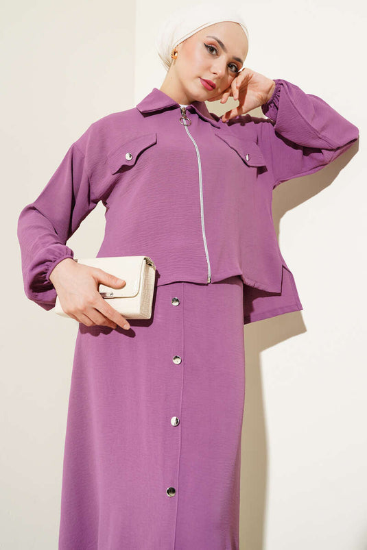 Ensemble deux pièces Ayrobin avec gilet et fermeture éclair à boutons, magenta