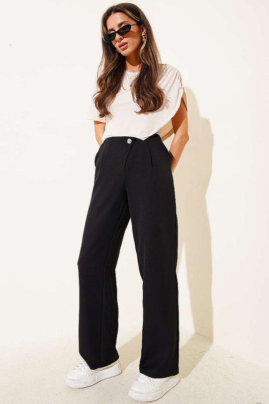 Black Pants with Button Detail and Zipper