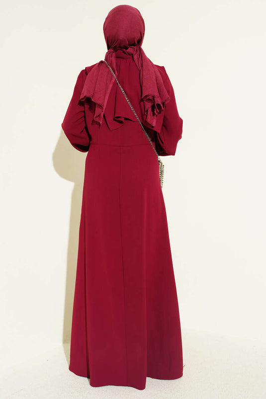 Button Detail Pinafore Dress Burgundy