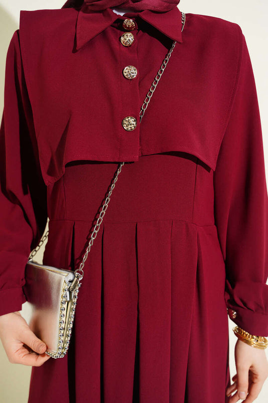 Button Detail Pinafore Dress Burgundy