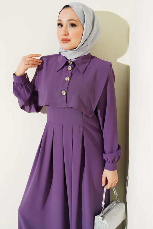 Robe salopette lilas avec détails boutons
