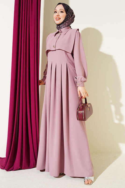 Button Detail Pinafore Dress Powder Pink