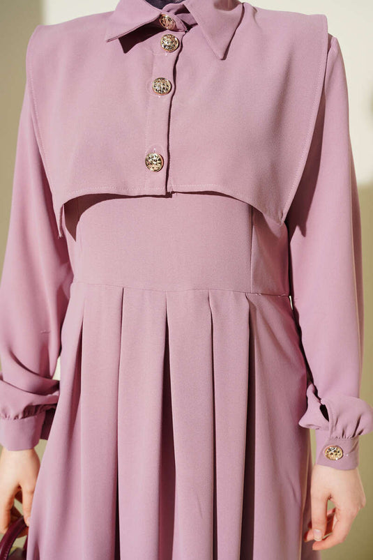 Button Detail Pinafore Dress Powder Pink