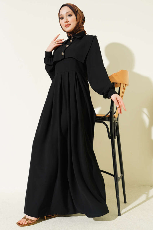 Abito Gilet con Dettaglio Bottoni Nero
