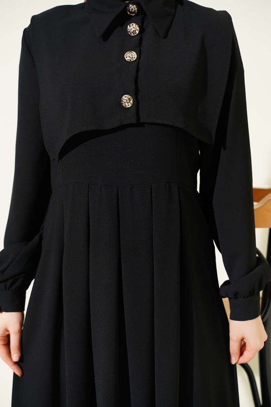 Abito Gilet con Dettaglio Bottoni Nero