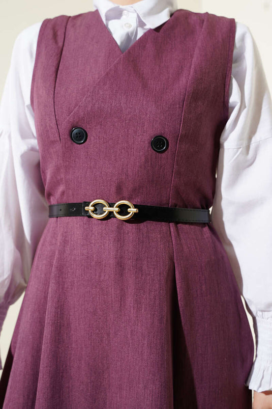 Button Detailed Belted Vest Dress Dusty Rose
