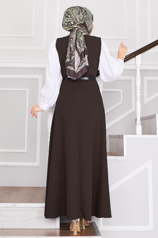 Gilet hijab ceinturé à boutons marron amer