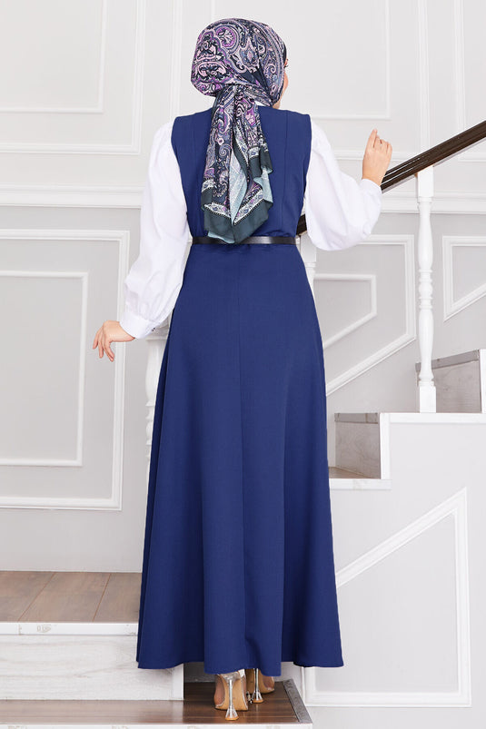 Gilet hijab ceinturé à boutons bleu
