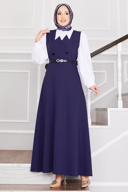 Gilet hijab ceinturé à boutons bleu marine clair