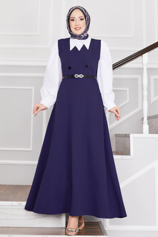 Gilet hijab ceinturé à boutons bleu marine clair