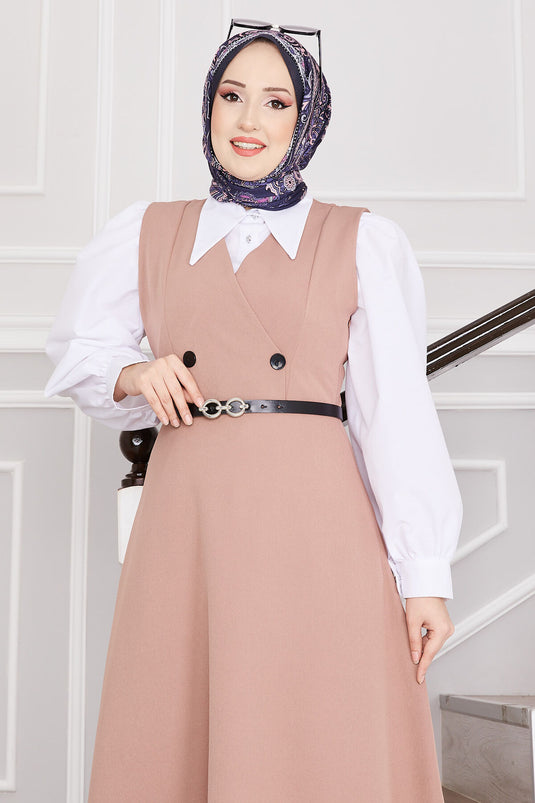 سترة حجاب بحزام وأزرار من المنك