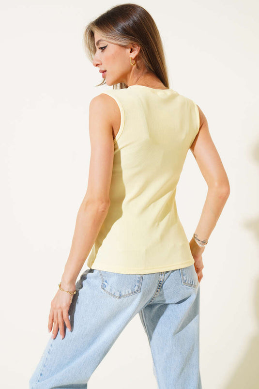 Ärmellose Bluse mit Knopfleiste, Gelb