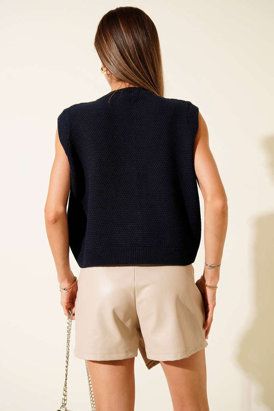 كارديجان محبوك مزين بأزرار، لون كحلي