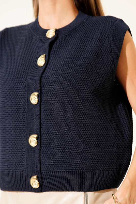 كارديجان محبوك مزين بأزرار، لون كحلي