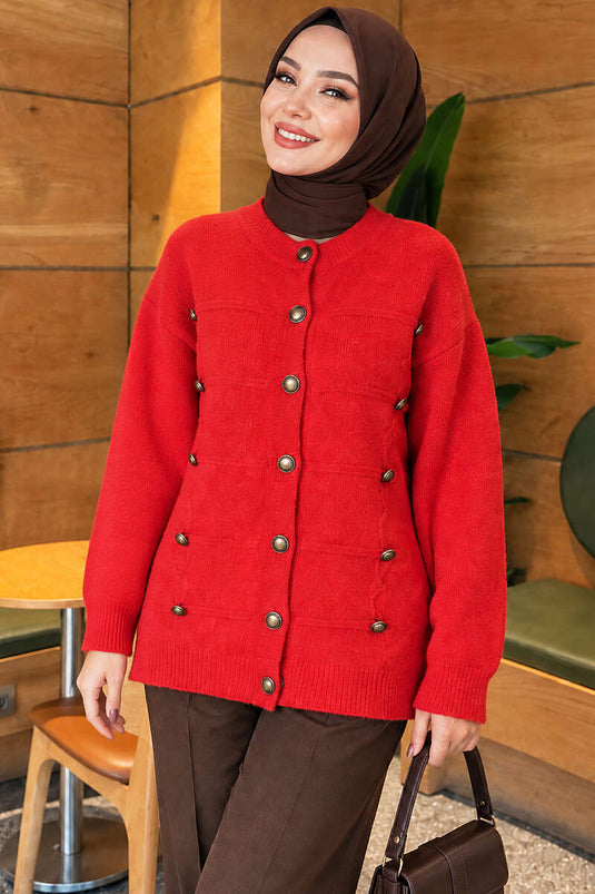 Rote Strickjacke Mit Knöpfen Und Bart