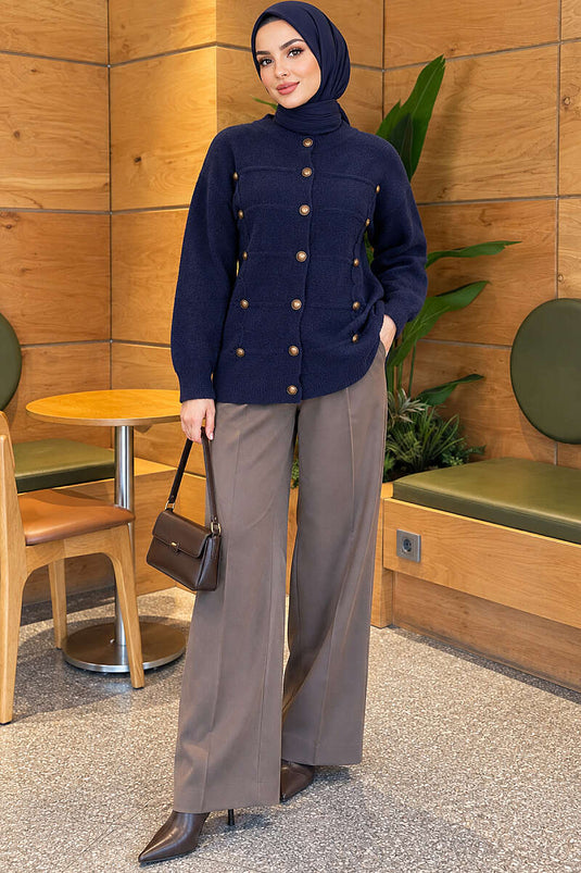 Cardigan Blu Navy Con Bottoni