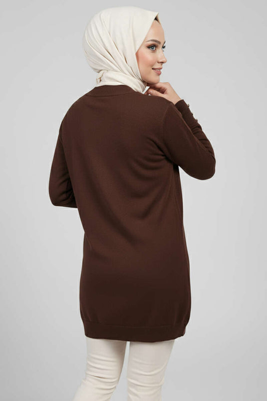 Button Detailed V-Neck Knitwear Cardigan Brown