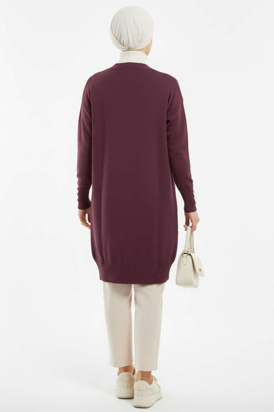 Button Detail V-Neck Knit Cardigan In Mauve