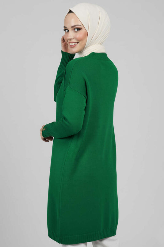 Cardigan en maille à col en V et boutons détaillés Émeraude