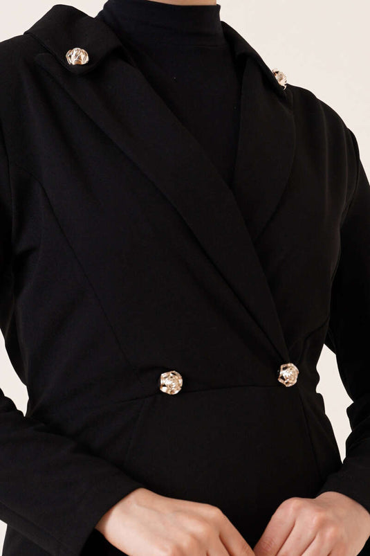 Robe Ornée De Boutons Noir