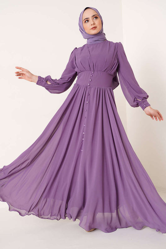 Robe En Mousseline Ornée De Boutons Lilas