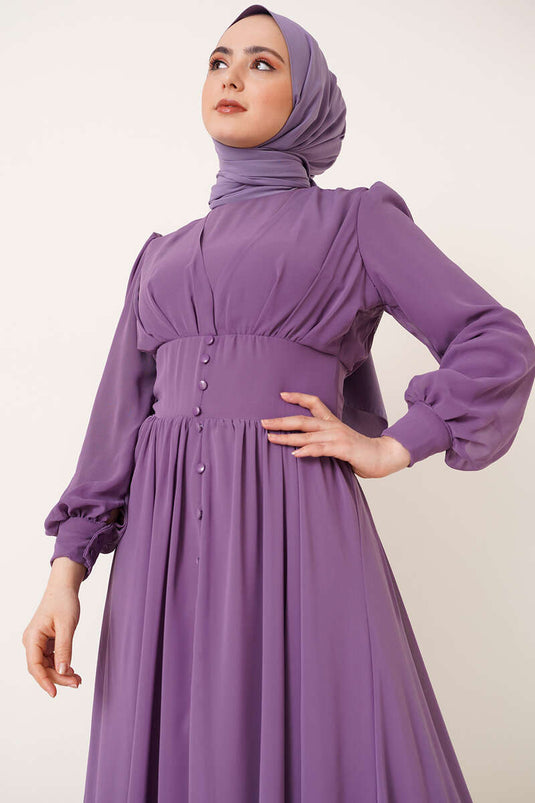 Robe En Mousseline Ornée De Boutons Lilas