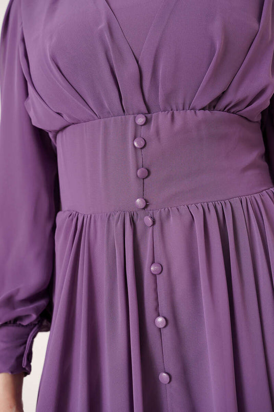 Robe En Mousseline Ornée De Boutons Lilas