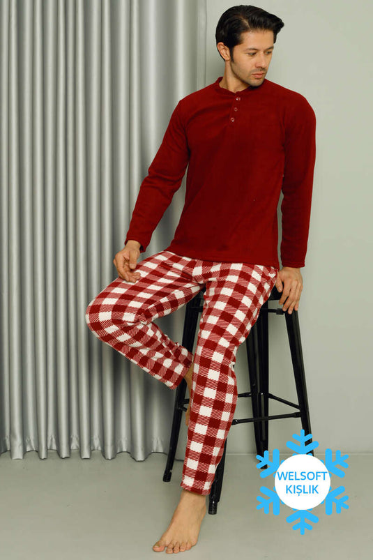 Conjunto de pijama de hombre con cuello abotonado para reducir las facturas de gas natural Claret Red