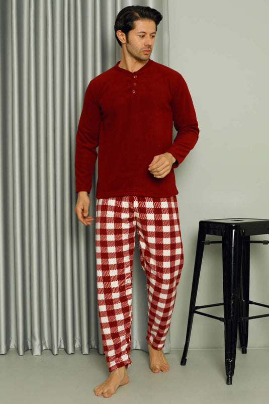 Conjunto de pijama de hombre con cuello abotonado para reducir las facturas de gas natural Claret Red