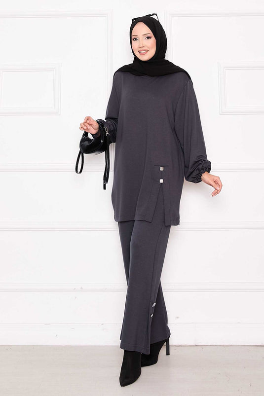 Button & Slit Detailed Oyso Suit Anthracite
