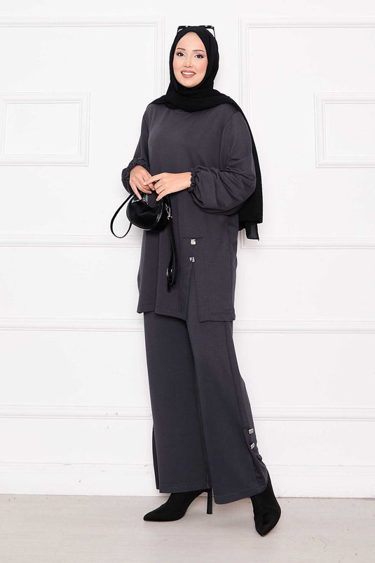 Button & Slit Detailed Oyso Suit Anthracite