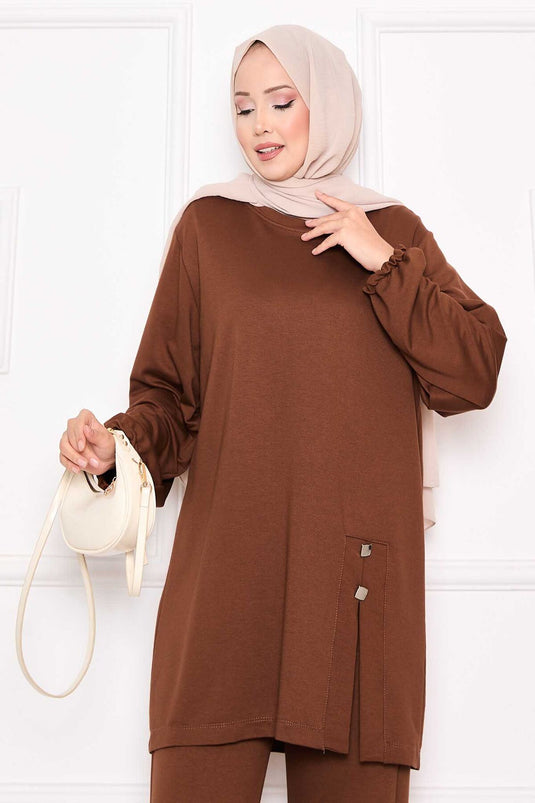Button & Slit Detailed Oyso Set Tan