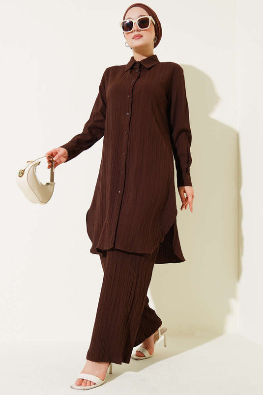 Ensemble 2 pièces en écorce d'arbre boutonnée marron