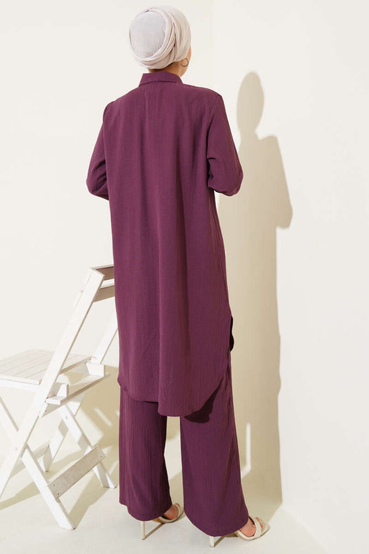 Zweiteiliges Set aus geknöpfter Baumrinde in Damson