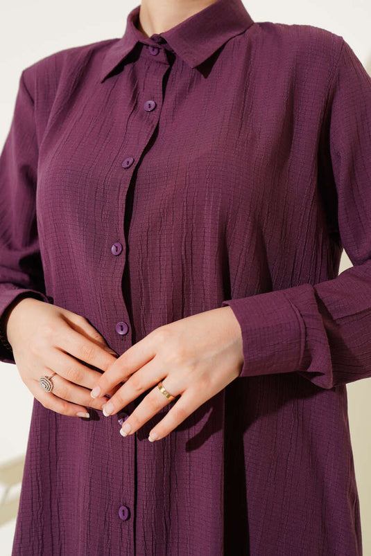 Zweiteiliges Set aus geknöpfter Baumrinde in Damson