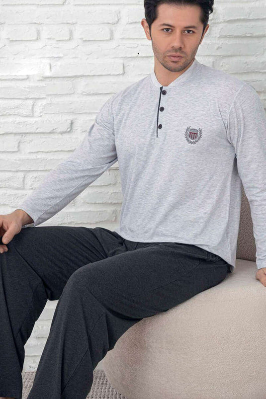 Ensemble pyjama homme à emblème boutonné gris