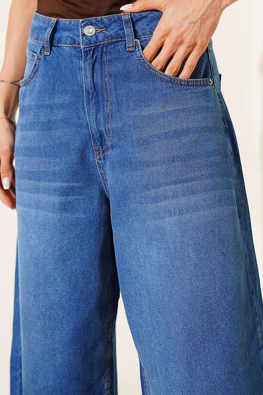 Bermuda baggy en jean bleu à boutons
