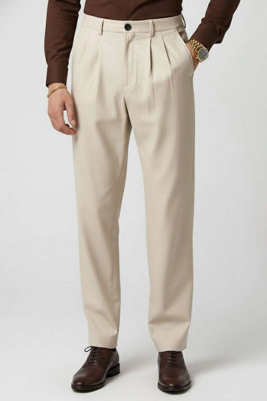 Pantalon ample boutonné beige pour homme