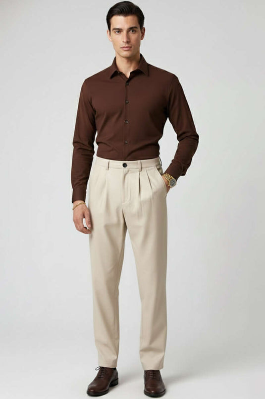 Pantalon ample boutonné beige pour homme