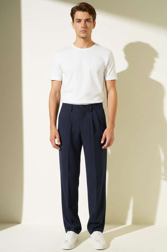 Düğmeli Baggy Erkek Pantolon Lacivert