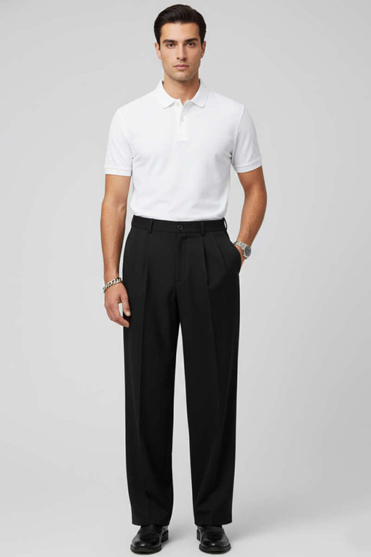 Pantalon ample à boutons pour homme noir