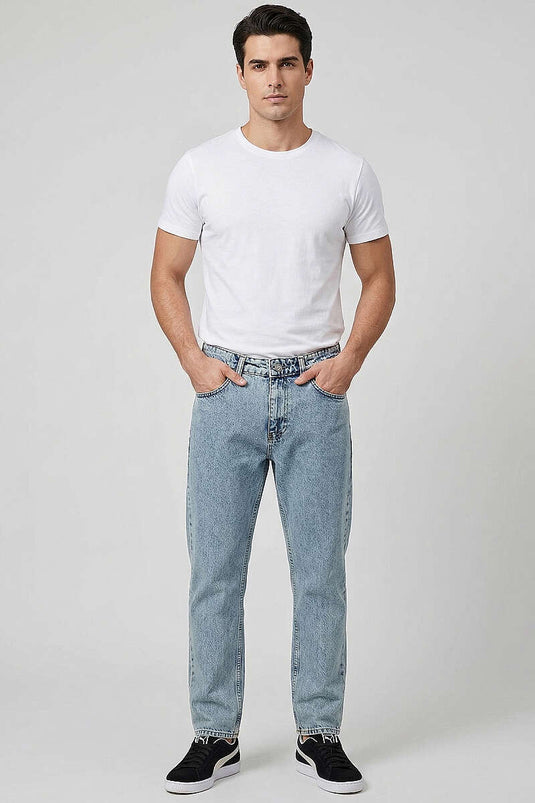 Pantalon Baggy Homme en Jean à Boutons Vert