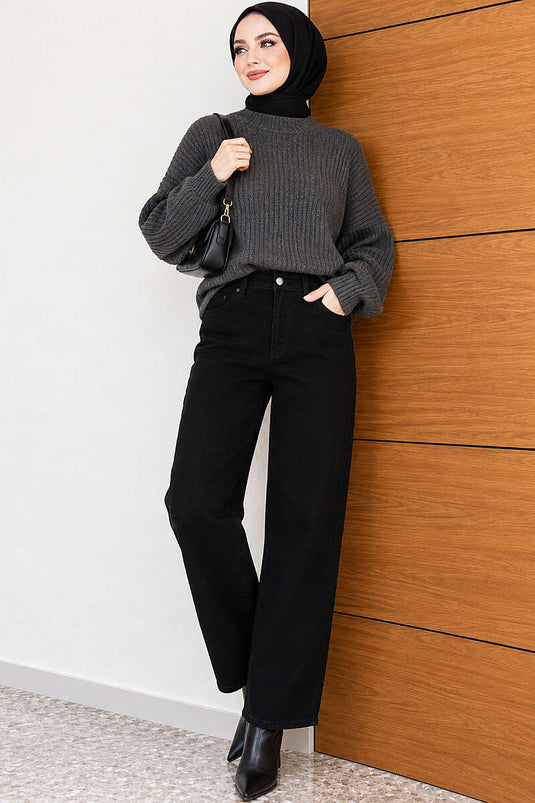 Zwarte Button-Fly Baggy Broek