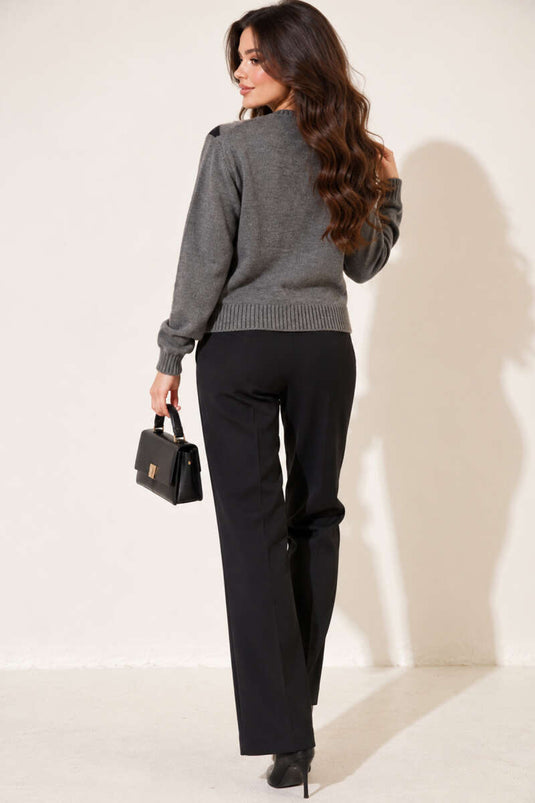 Buttoned Patterned Knit Cardigan In Smoke Grey