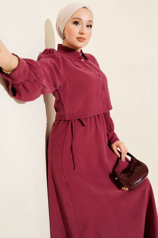 Buttoned Waist Tunnel Tencel Vest Set Dusty Rose