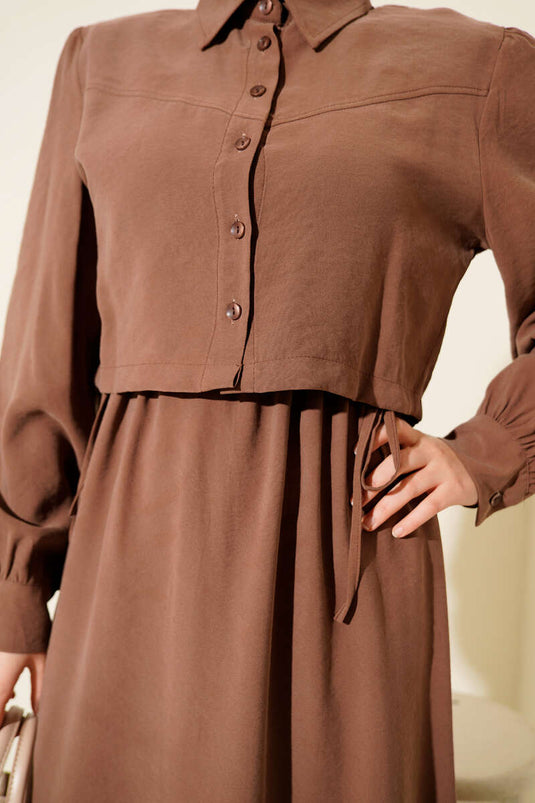 Set aus geknöpfter Tunnel-Weste aus Tencel, braun