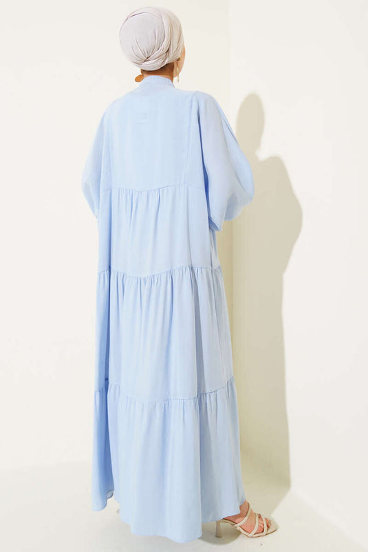 فستان بأزرار وأساور مطاطية، أزرق