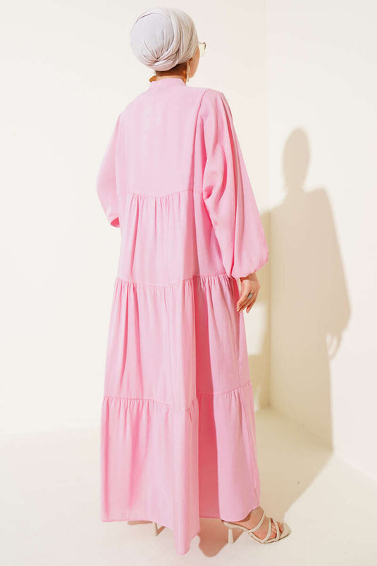 Pink Buttoned Dress with Elasticated Ankles